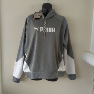 NWT puma fit power pullover hoodie. Gray/ white casual outerwear large